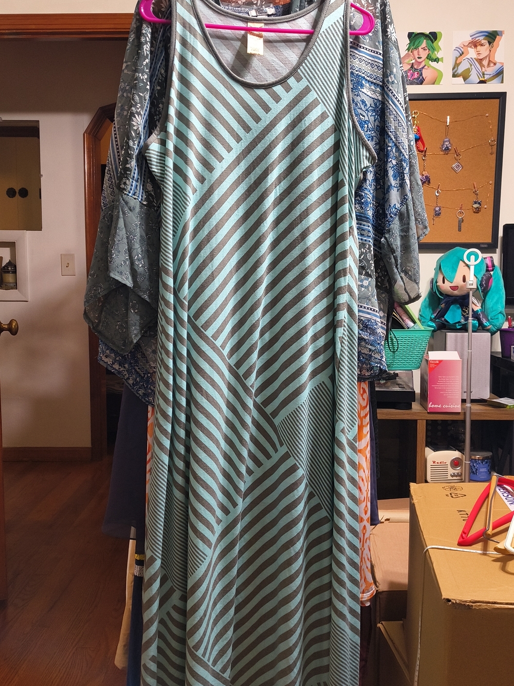Faded Glory Mint and Gray Striped Maxi Dress